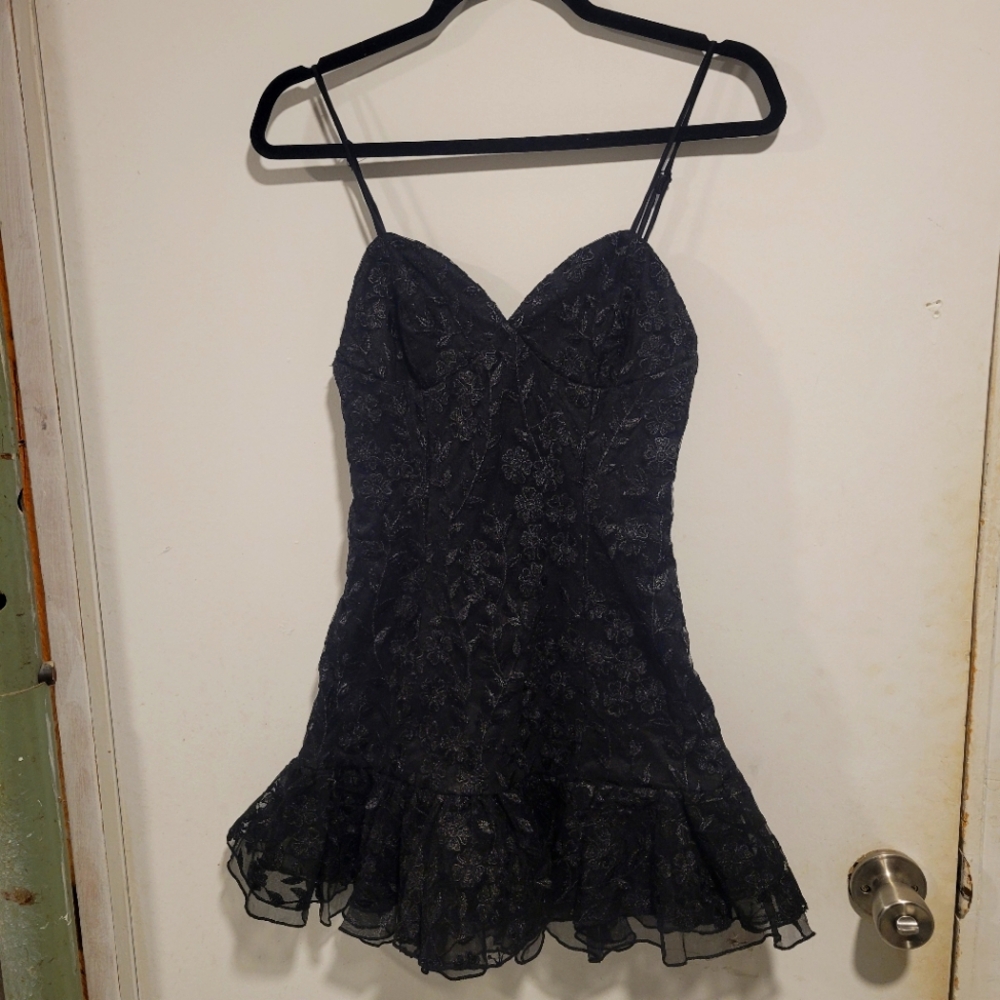Lulu's black lace, peplum, sweetheart neck, cocktail, mini dress